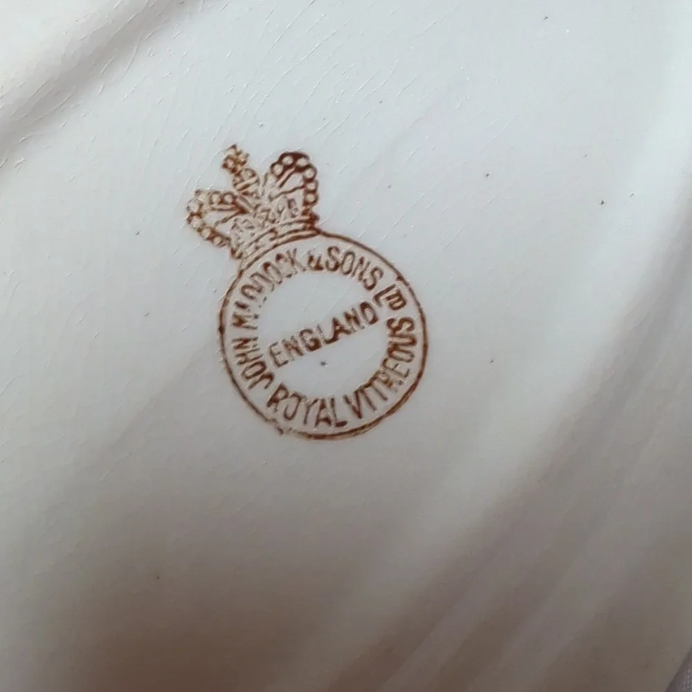 Antique 1890's John Maddox & Sons Porcelain Royal Vitreous Gravy Boat & Plate